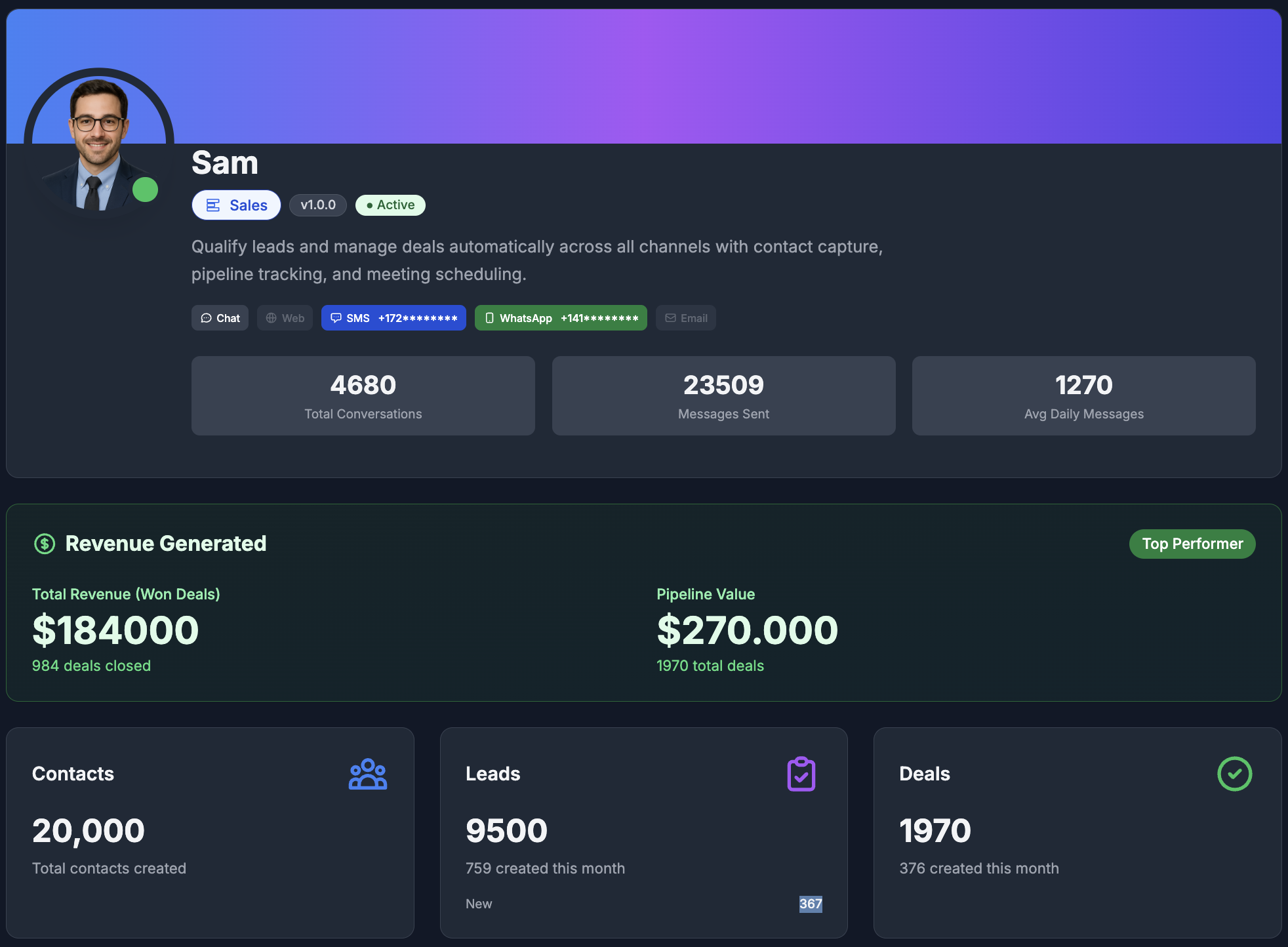 Sam AI Sales Representative - $184K Revenue Generated